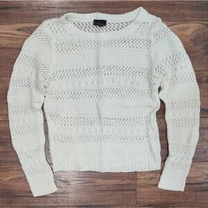 Takeout Junior's White Open Knit Crew Neck Long Sleeve Pullover Sweater Medium M